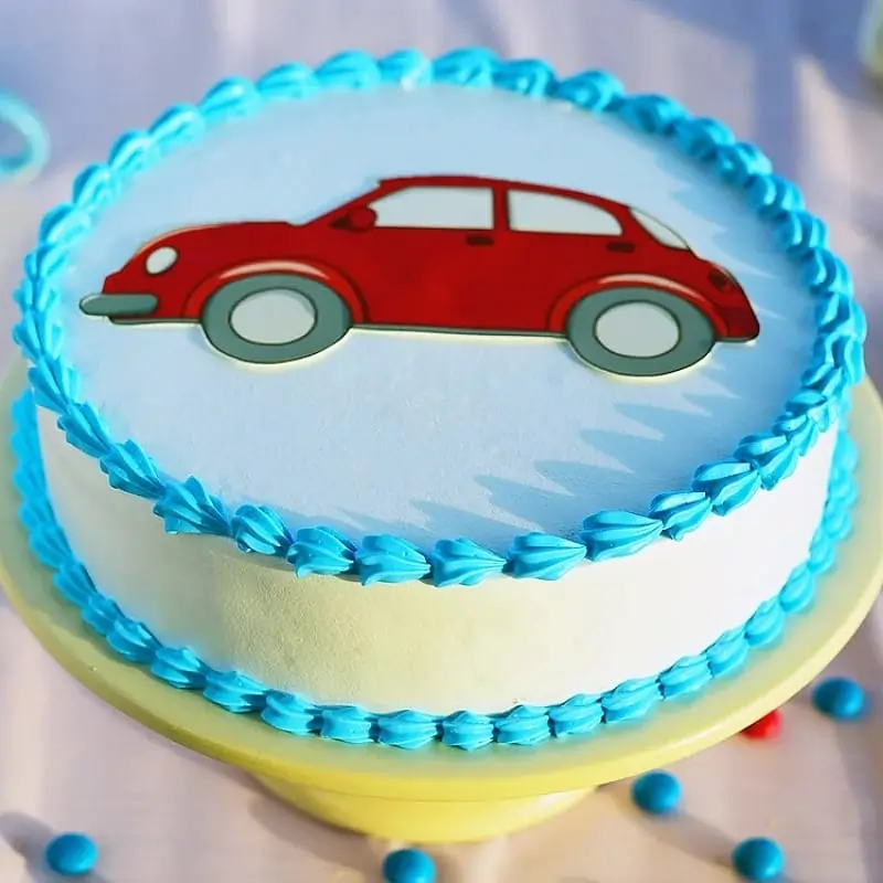 Red Car Round Cream Cake