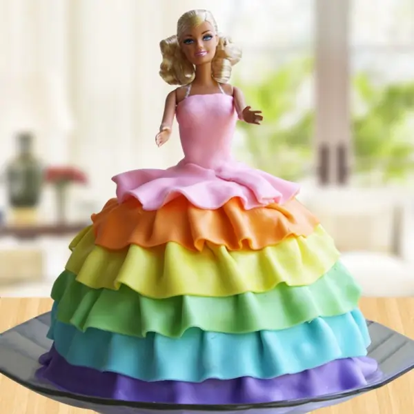 Rainbow Ruffles Barbie Cake